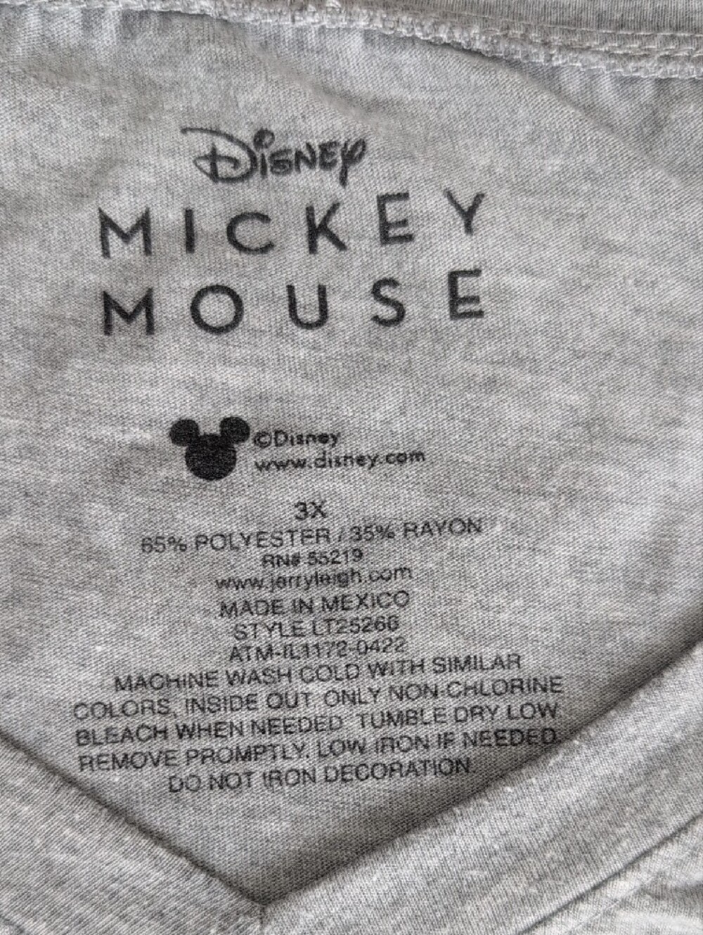 DISNEY Mickey Mouse Graphic Tee V Neck Gray Plus Size 3X - Picture 4 of 7